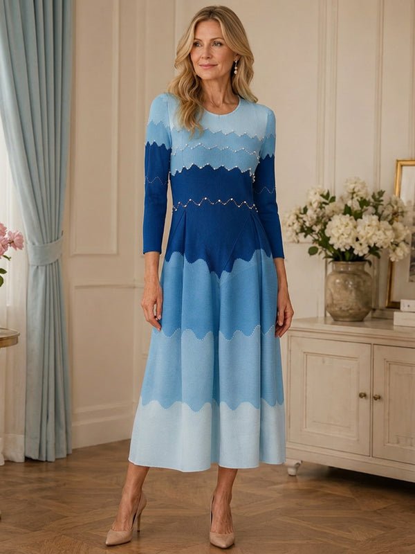 Elegant Pearl Embellished Pleated Maxi Bounce Dress