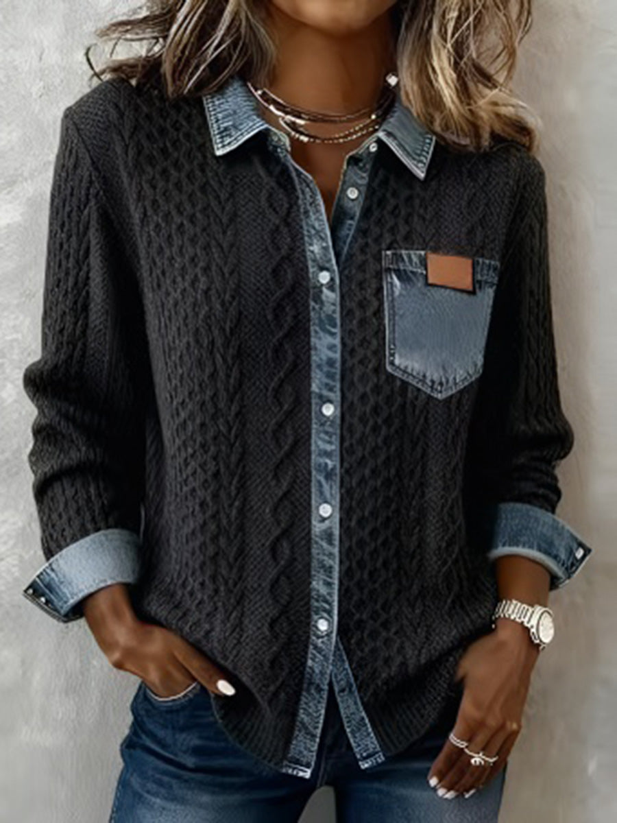 Knitted Patchwork Denim Cardigan Jacket