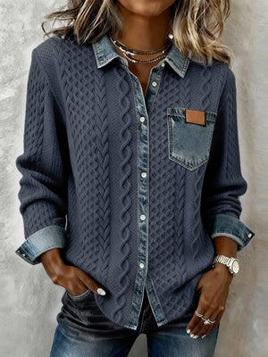 Knitted Patchwork Denim Cardigan Jacket