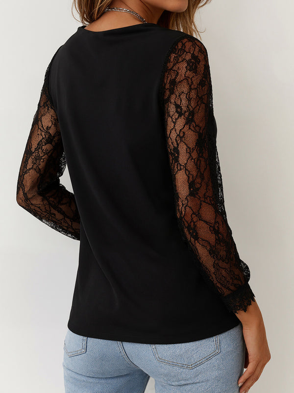 Lace Trim three-quarter Sleeve Elegant Top