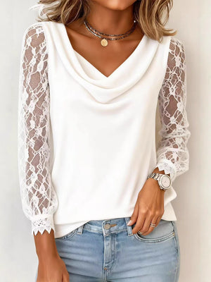 Lace Trim three-quarter Sleeve Elegant Top