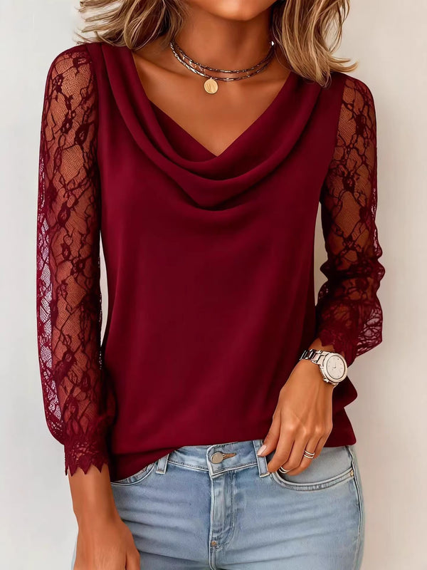 Lace Trim three-quarter Sleeve Elegant Top