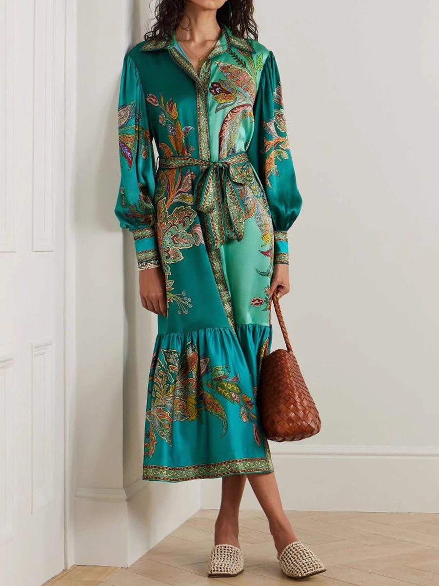 Lantern Sleeve Vintage Print Dress