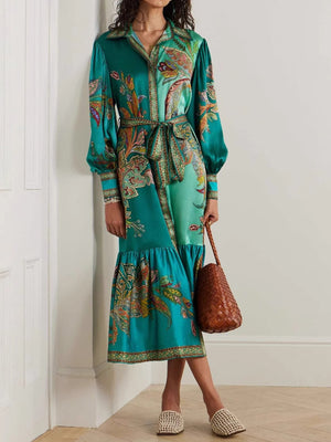 Lantern Sleeve Vintage Print Dress