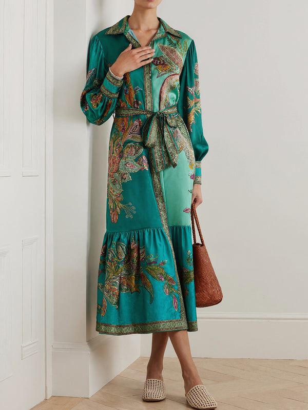 Lantern Sleeve Vintage Print Dress