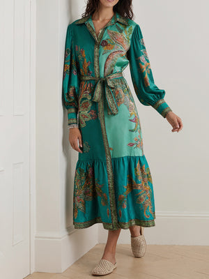 Lantern Sleeve Vintage Print Dress