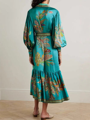 Lantern Sleeve Vintage Print Dress