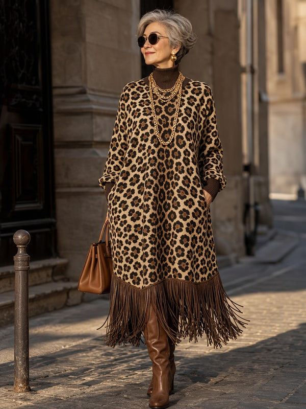 Leopard Print Fringe Maxi Dress