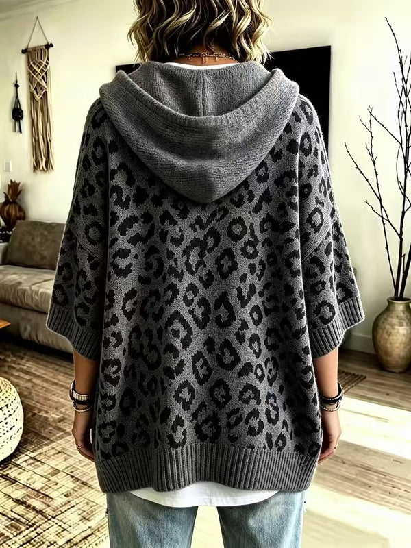 Leopard Print Hooded Knit Sweater