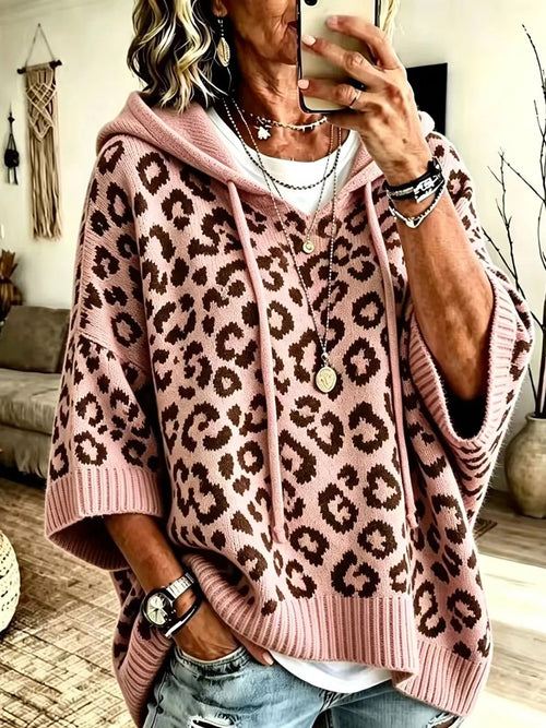 Leopard Print Hooded Knit Sweater
