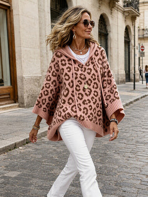 Leopard Print Hooded Knit Sweater