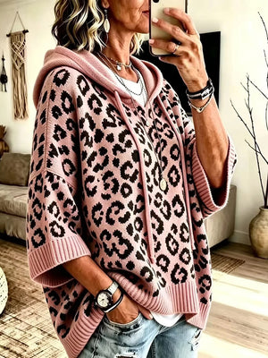 Leopard Print Hooded Knit Sweater