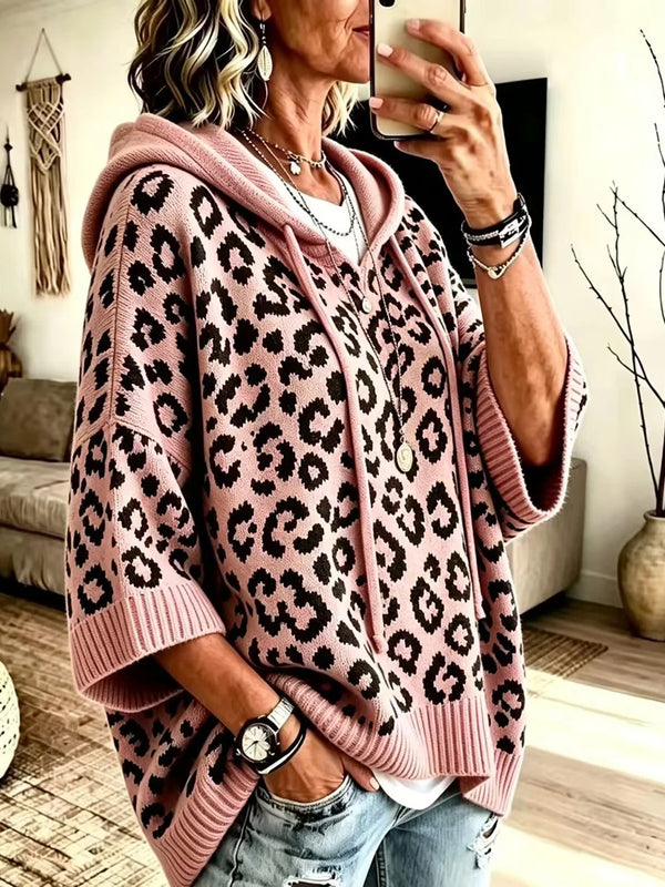 Leopard Print Hooded Knit Sweater