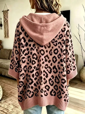 Leopard Print Hooded Knit Sweater