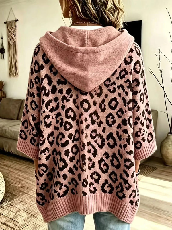 Leopard Print Hooded Knit Sweater