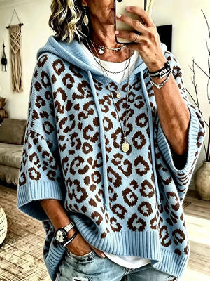 Leopard Print Hooded Knit Sweater