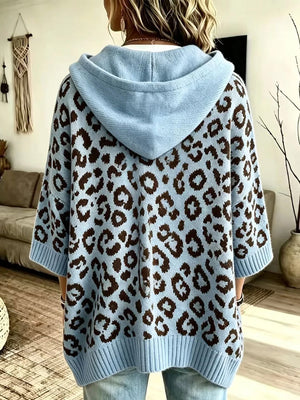 Leopard Print Hooded Knit Sweater