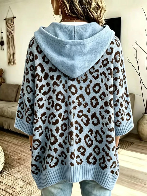 Leopard Print Hooded Knit Sweater