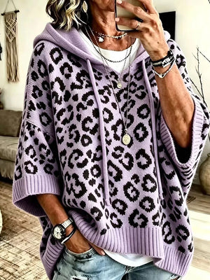 Leopard Print Hooded Knit Sweater
