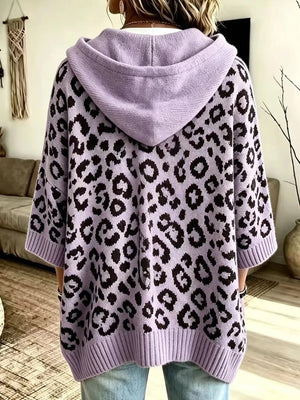 Leopard Print Hooded Knit Sweater