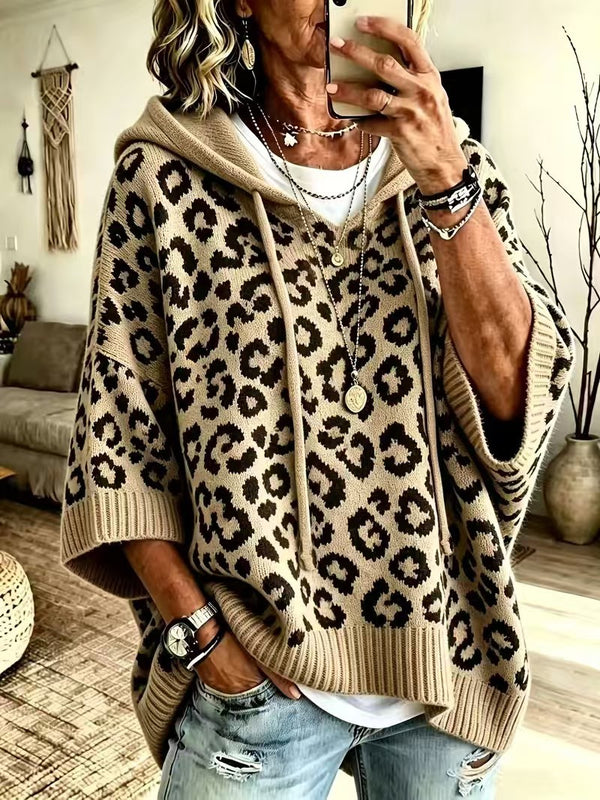 Leopard Print Hooded Knit Sweater