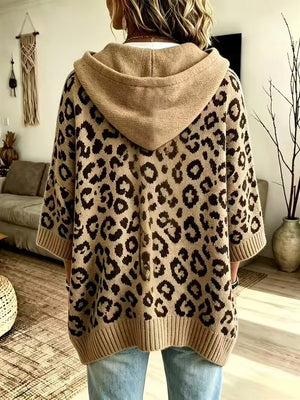Leopard Print Hooded Knit Sweater