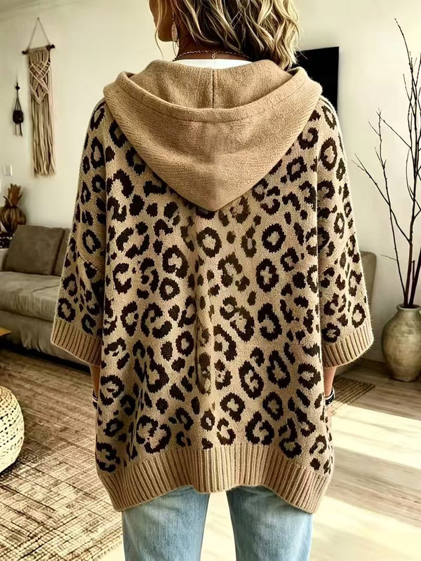 Leopard Print Hooded Knit Sweater