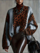 Leopard Print Turtleneck Sweater