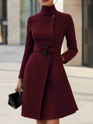 Long-Sleeve Belted Elegant Dress