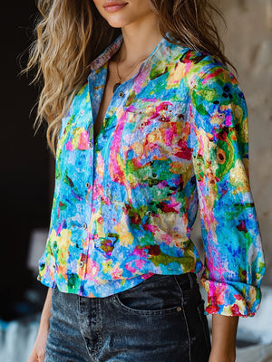 Long-Sleeve Printed Collar Shirt