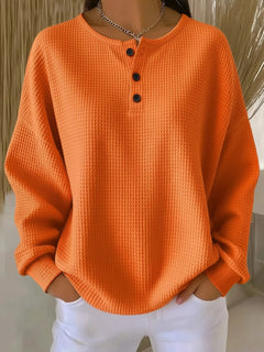 Long-Sleeve Waffle Knit Crew Neck Top