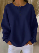 Long-Sleeve Waffle Knit Crew Neck Top