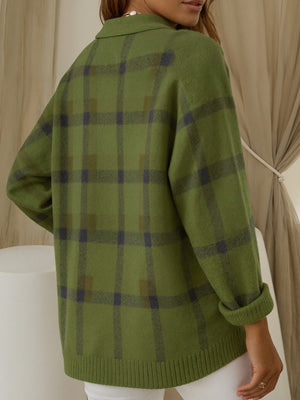 Loose-Fit Plaid Knit Cardigan