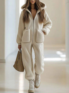 Loose Straight-Leg Fleece Jumpsuit