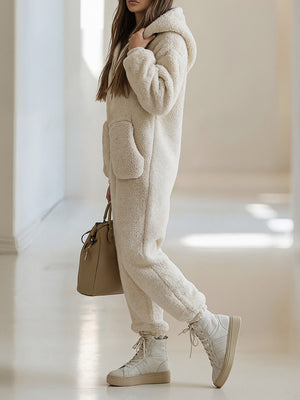 Loose Straight-Leg Fleece Jumpsuit