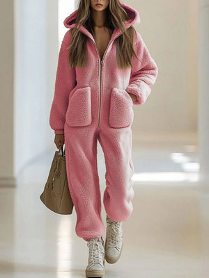 Loose Straight-Leg Fleece Jumpsuit