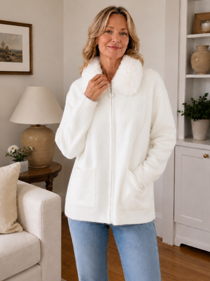 Luxurious Fur Collar Knit Sweater Jacket