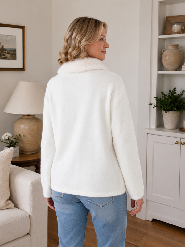 Luxurious Fur Collar Knit Sweater Jacket