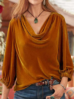 Luxury Solid-Color Velvet Long-Sleeve Top
