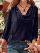 Luxury Solid-Color Velvet Long-Sleeve Top