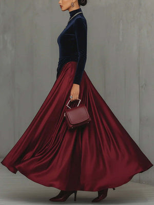 Luxury Velvet Colorblock Patchwork High Neck Evening Dress