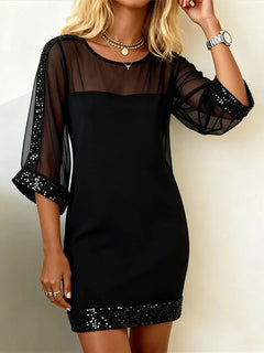 Mesh Sequin Slim-Fit Mini Dress