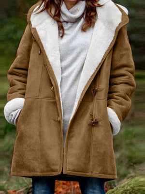 Mid-Length Suede Fleece Hoodie Coat