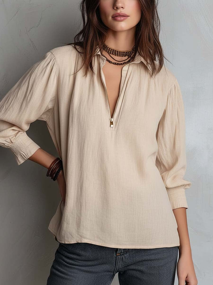 Minimal Zip-Neck Casual Top