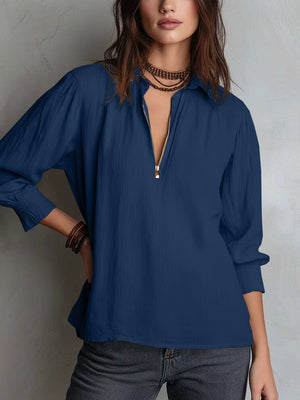 Minimal Zip-Neck Casual Top
