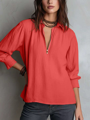 Minimal Zip-Neck Casual Top