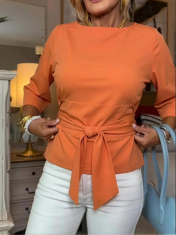 Minimalist Tie Front Mid Sleeve Top