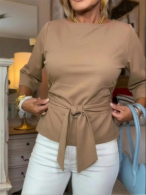 Minimalist Tie Front Mid Sleeve Top