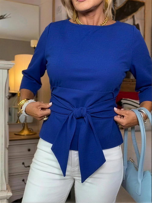 Minimalist Tie Front Mid Sleeve Top