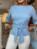 Minimalist Tie Front Mid Sleeve Top